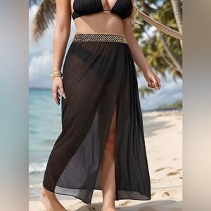 Bathing suit cover, Black Sheer Swim Cover-Up Skirt